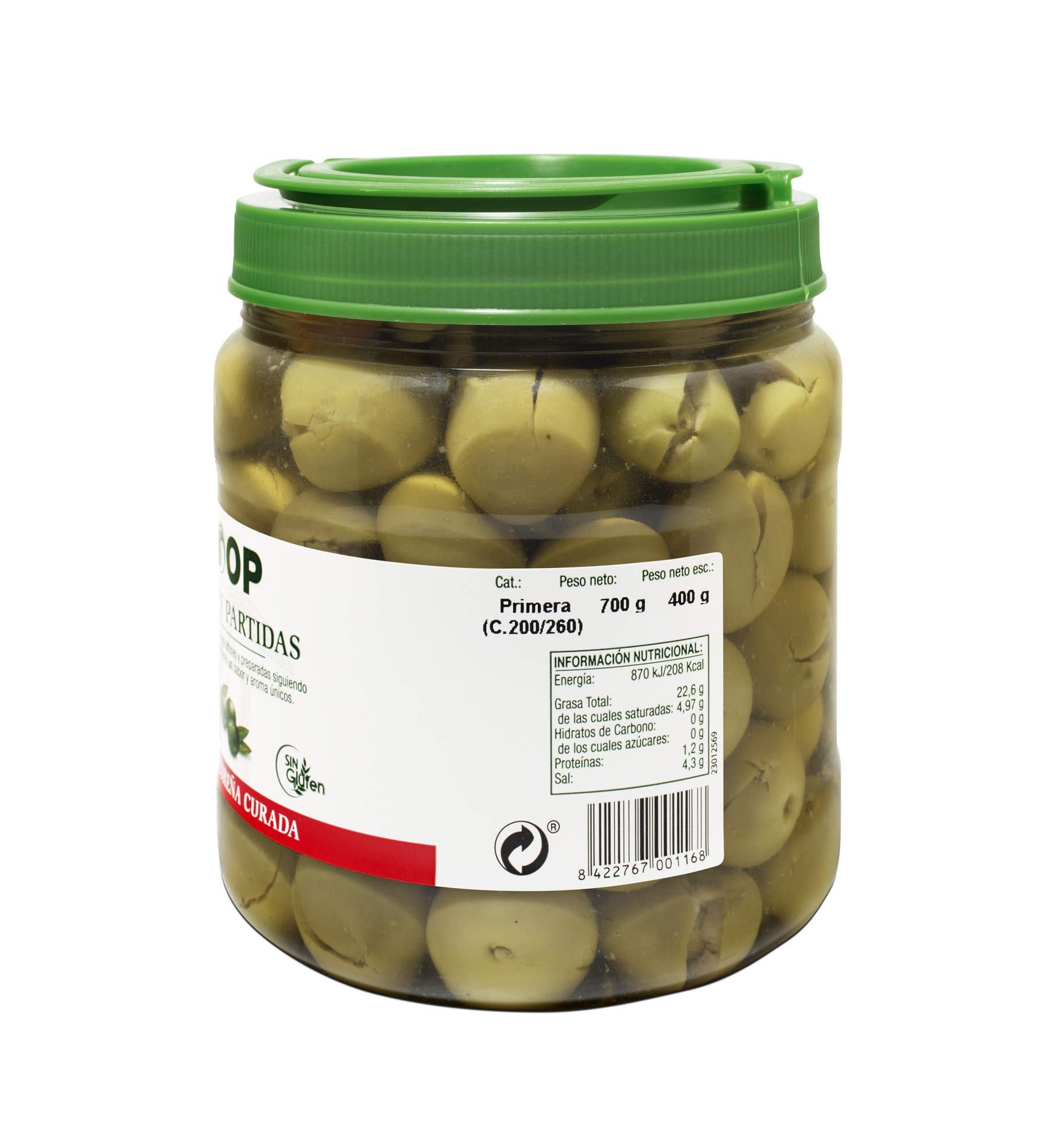 Aceitunas Verdes Aloreñas Aliñadas Partidas DCOOP Olivas 400 g