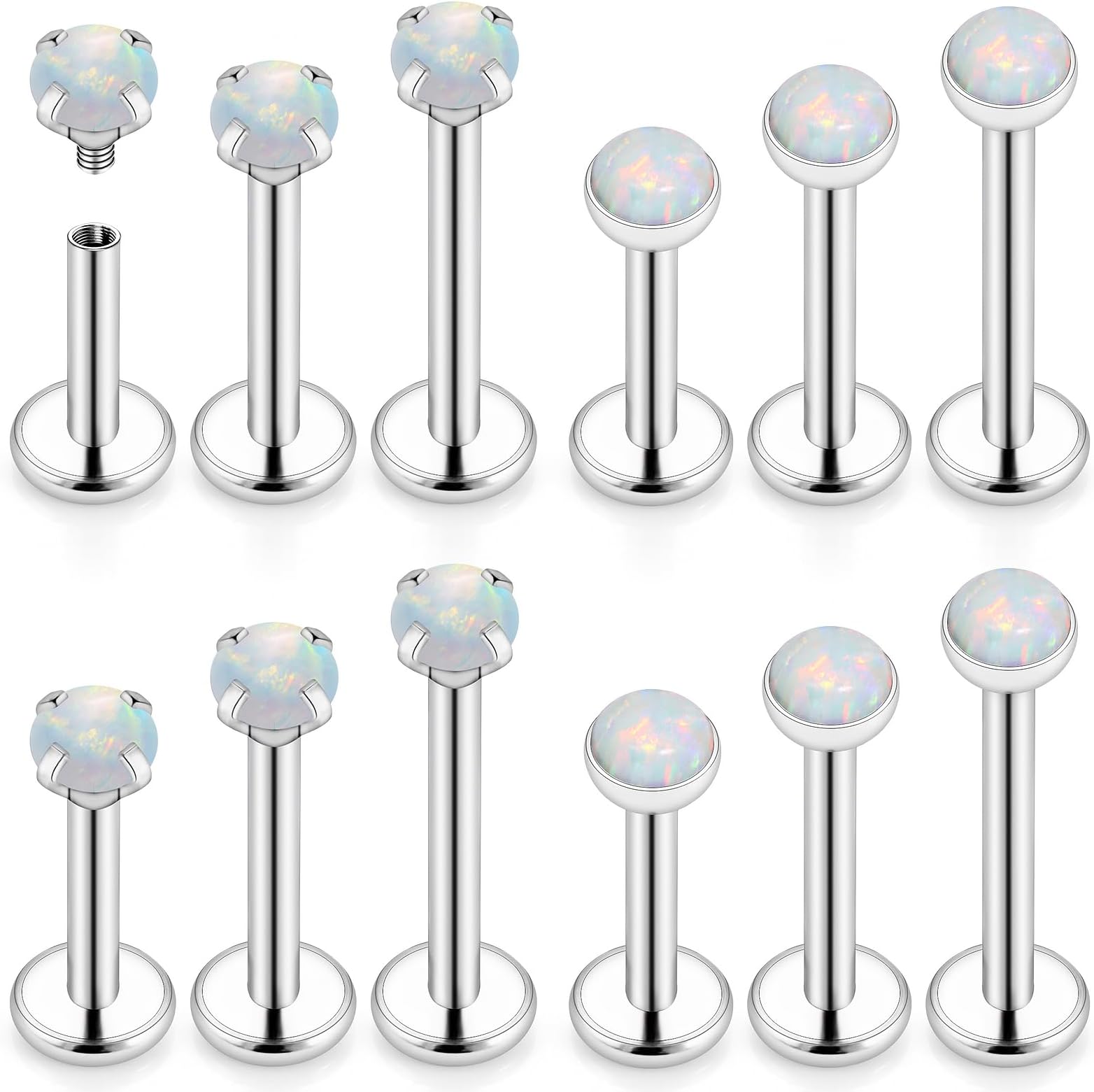 16G Internal Thread Flat Back Earrings Nose Studs 316L Surgical Steel Medusa Labret Monroe Lip Ring Tragus Forward Helix Conch Cartilage Lobe Earrings Stud Piercing Jewelry For Women Men Opal
