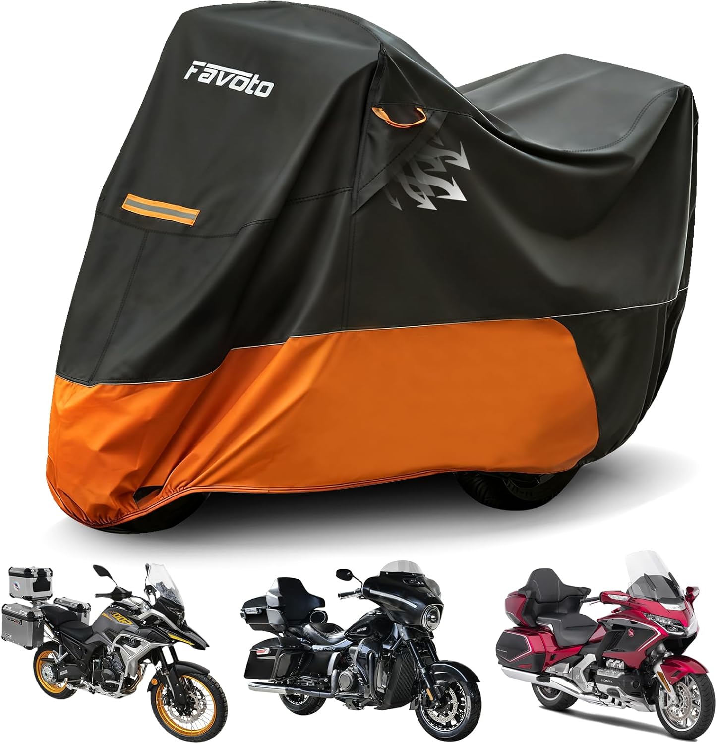 Favoto Motorcycle Cover for Harley Davidson - Waterproof Outdoor Storage Heavy Duty Cover for Touring Models Road Glide Limited, Ultra Limited, Gold Wing, Road King, Street Glide, Electra Glide