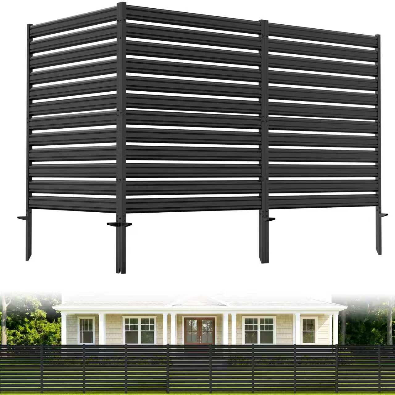 3 panel no dig privacy fence screen, 42" h × 38" w metal outdoor air conditioner fencing for ac unit cover, hide trash bins, & pool equipment enclosure, decorative garden, patio & backyard, rustproof