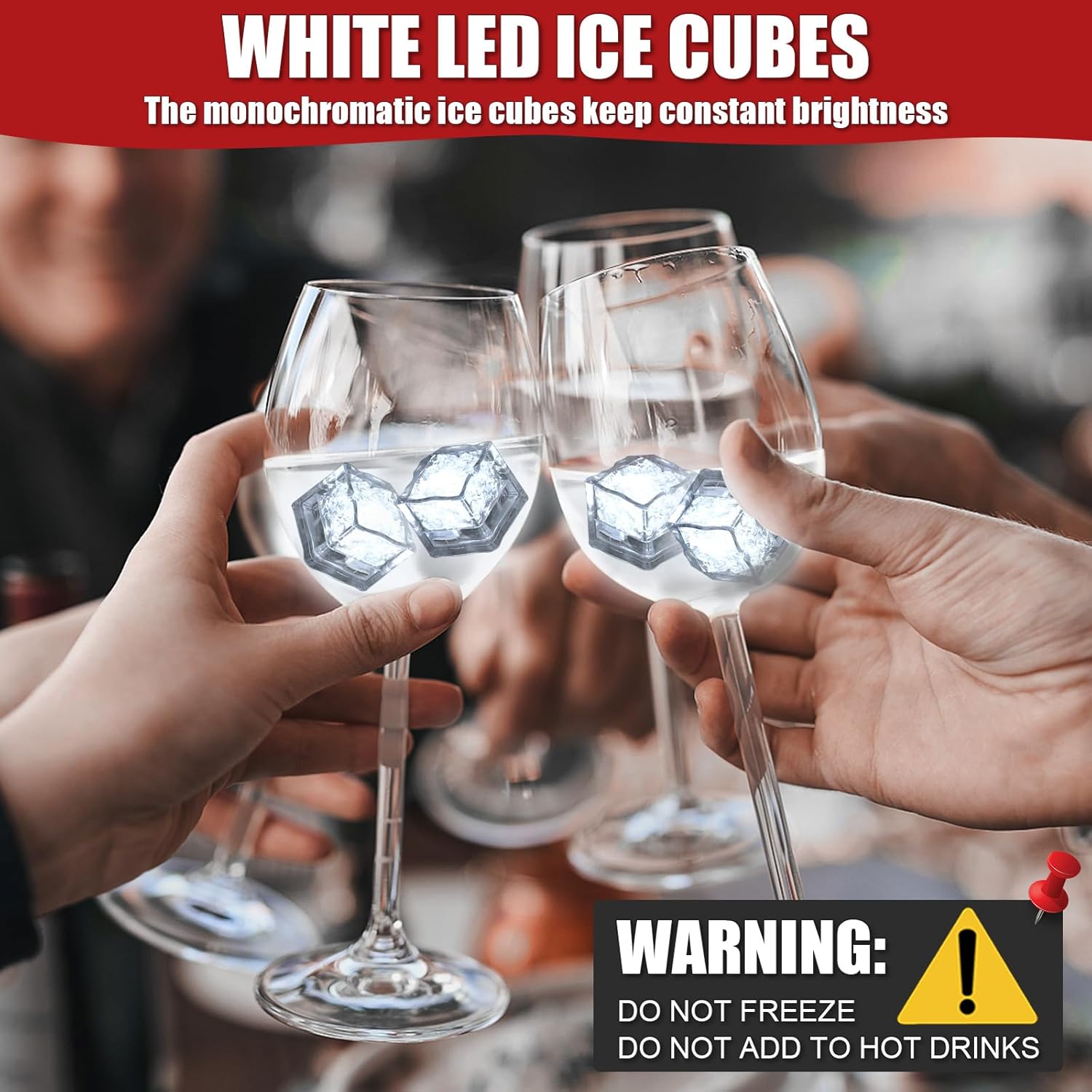 300 Pack Light Up Ice Cubes Bulk - White LED Ice Cubes for Drinks - Flashing IP67 Waterproof- Water Activated, Bar Club Wedding Party Decor
