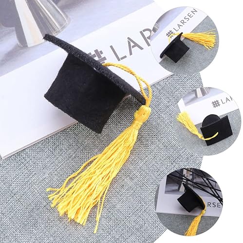 Vista 9 de 10 piezas de mini tapas de graduación para botellas, mini sombrero de graduación, decoración de botella de vino, tapa de graduación, cubierta