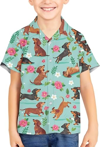 Kids Hawaiian Shirt Short Sleeve Casual Button Down Beach Aloha Shirt for Kids in 3t to 16 Years