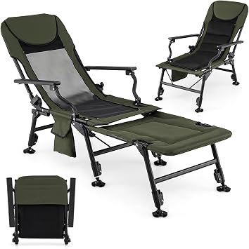 GYMAX Foldable Fishing Chair, Heavy Duty All-Terrain Camping Chair, Detachable Footrest, 180 Adjustable Padded High-Back, Portable Recliner for Outdoor Detachable Footrest