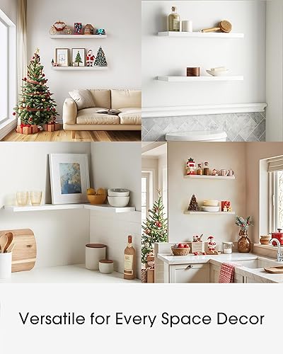 Miniatura 7 de BAYKA Estantes flotantes blancos, estantes de madera rústica de 22.5 pulgadas para montar en la pared, para baño, dormitorio, sala de estar, cocina