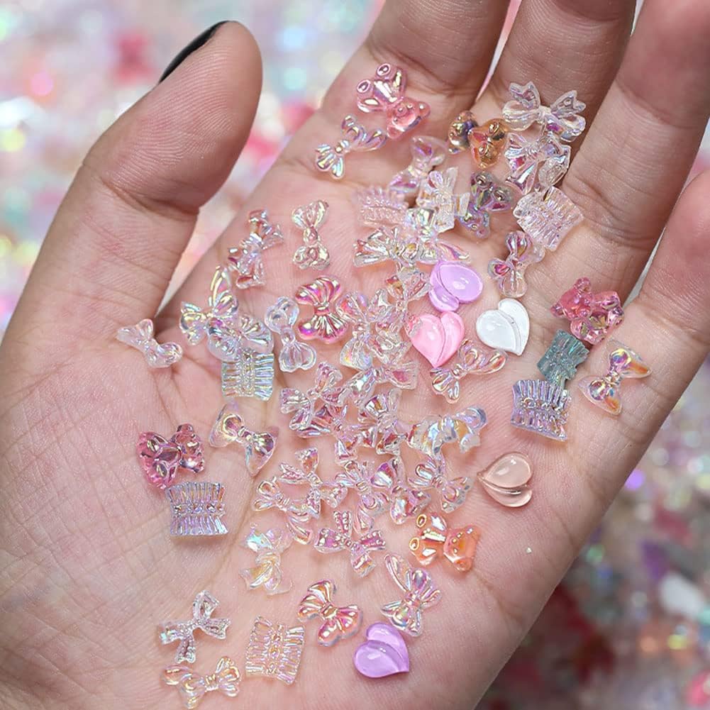 100 Pcs Acrylic Resin Charms 3D Nail Art Decorations for DIY Crafts, Random Color & Size