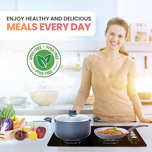 Miniatura 8 de Mueller - Juego de ollas y sartenes antiadherentes de 16 piezas de piedra saludable para cocina, sin PFOS, PFOA, vaporizador de acero inoxidable,