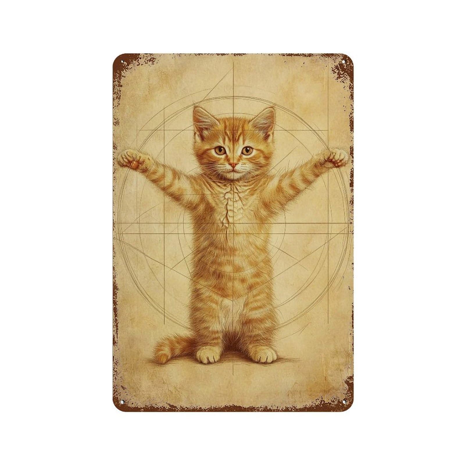 HDURYEYRYY Vitruvian Cat 03 Wall Retro Iron Vintage Art Metal Tin Sign Poster Modern Home Cofffee Club Art Bar Shop Decor 30x20cm