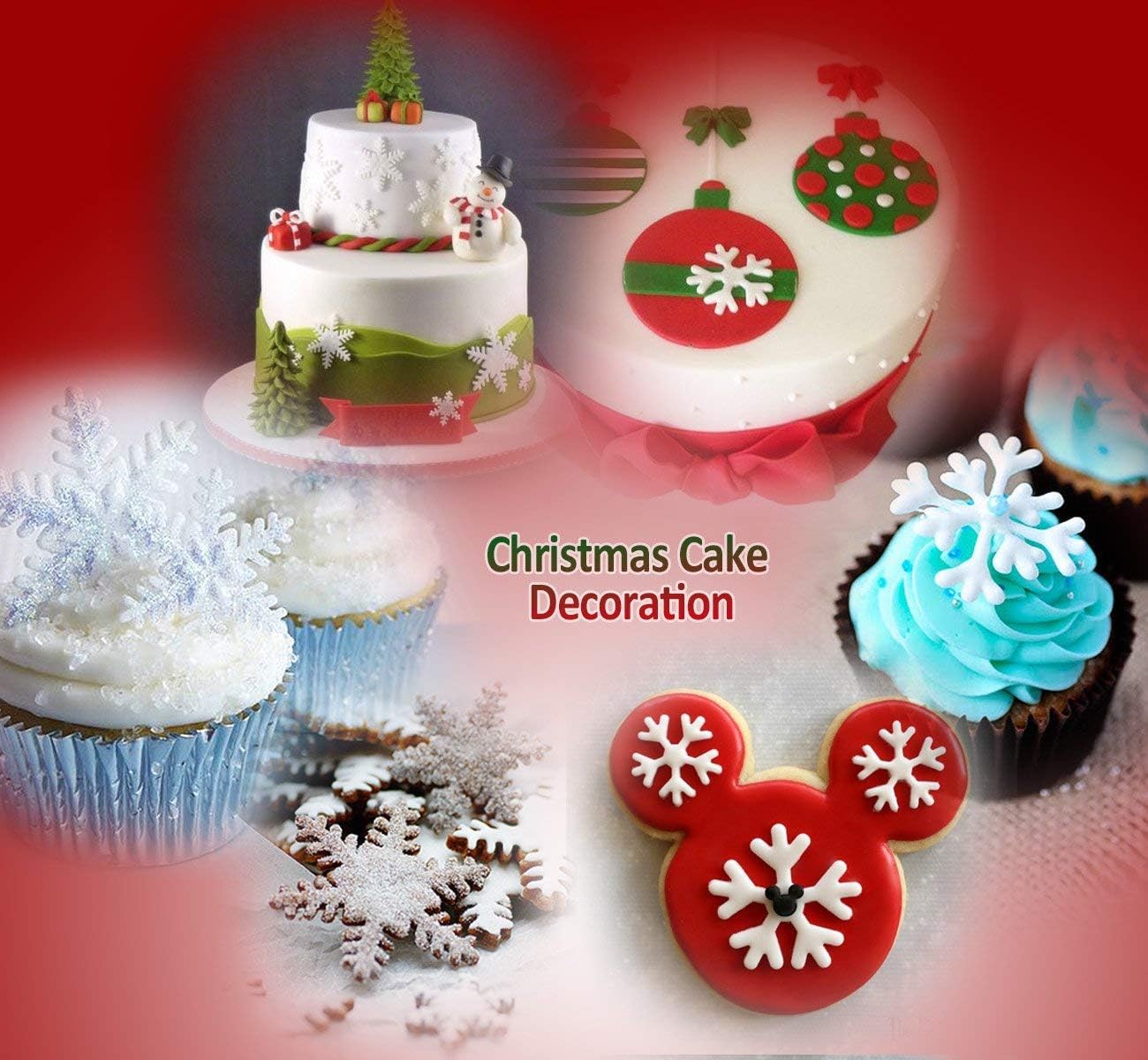 ilauke 6 Pcs Snowflake Plunger Fondant Cutter for Christmas Baking Tool