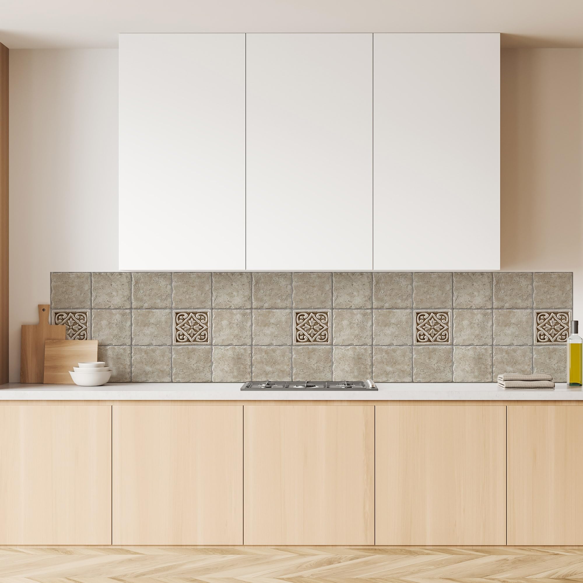 Lupia Pannello Paraschizzi Schienale Cucina con decorazione stampata, TILES BROWN CLASSIC, in Alluminio composito, Facile da applicare, Lavabile Ignifugo Resistente all'Acqua 260xH62,5 cm