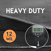 Vista 3 de Lona de alta resistencia impermeable 10x12 pies, lona negra de plástico de poliéster para cubierta al aire libre, lluvia de emergencia, techo