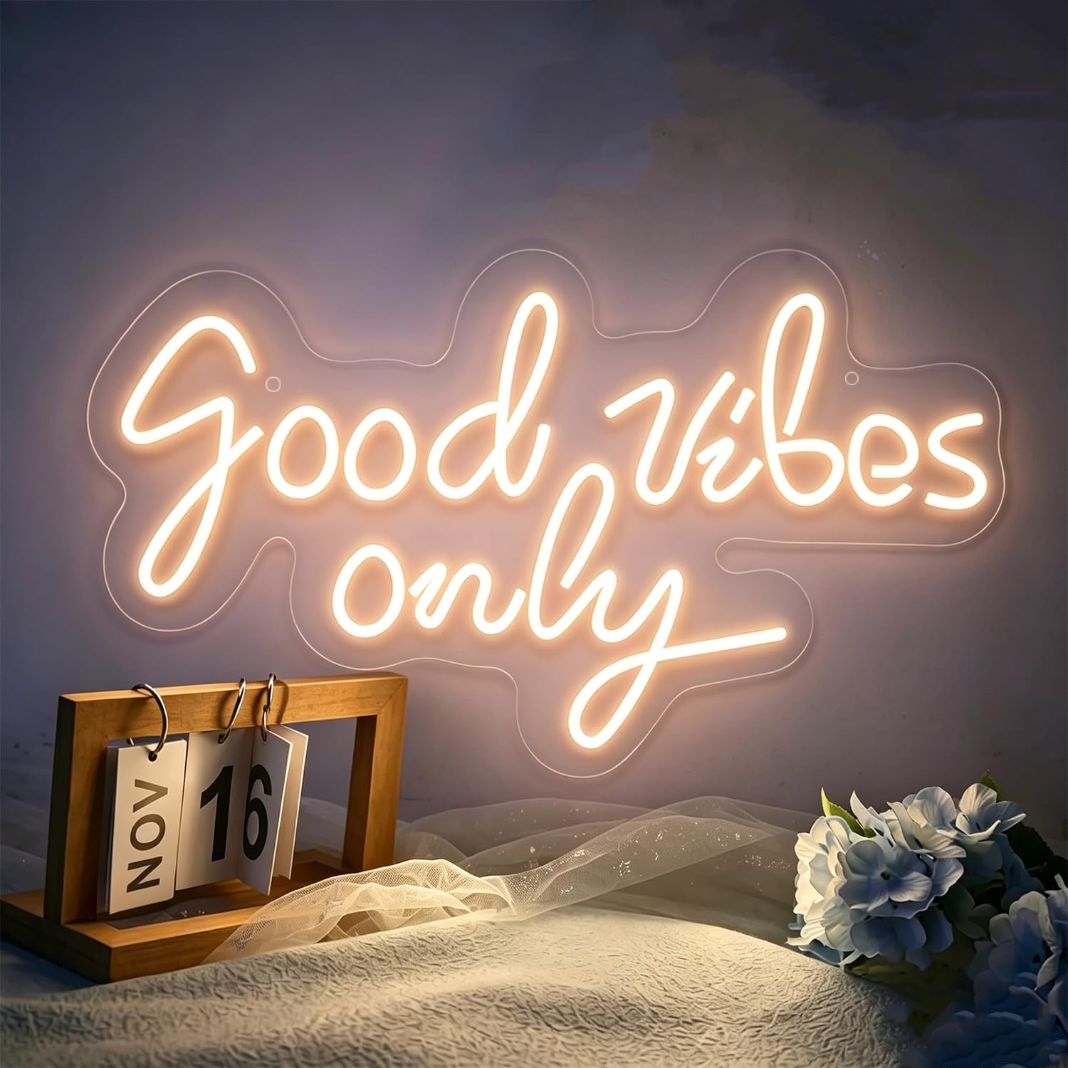 Good Vibes Only Neon Sign LED Neon Letter Sign Light Up for Wall Decor, Dimmable USB Powered Neon Light for Girls Bedroom Decoration, Party, Birthday, Salon Shopping Mall Home Wall Decor 22”x12”
