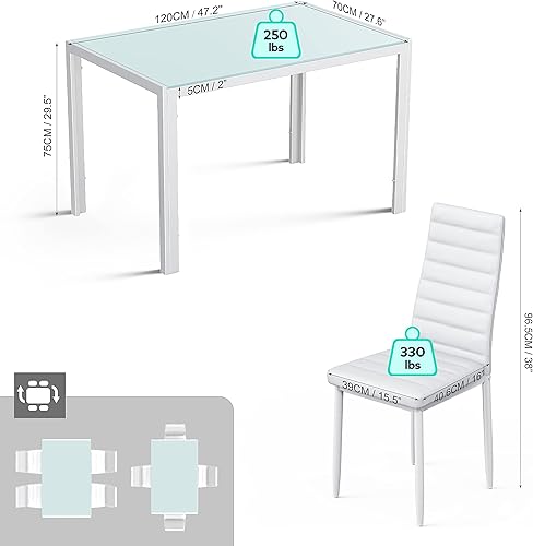 Miniatura 2 de Gizoon Juego de mesa de comedor de cristal de 5 piezas, mesa de cocina y sillas para 4, juegos de comedor modernos de piel sintética para el hogar,