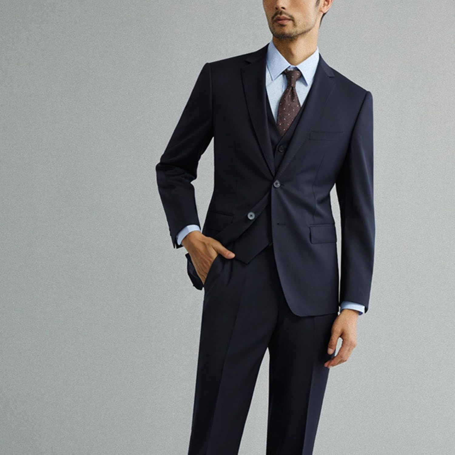 [GUREITOJP] スーツ メンズ ビジネススーツ 3点セット 2つボタン ウール 無地 紳士服 スリム 3シーズン対応 紳士