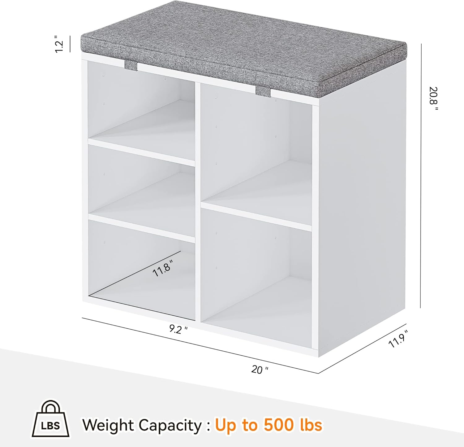 GarveeLife Shoe Storage Bench with Cushion, 3-Tier Adjustable Shelf Shoe Cabinet, Small Shoe Rack Bench for Hallway, Living Room, Bedroom and Closet(White, 20 Inches)