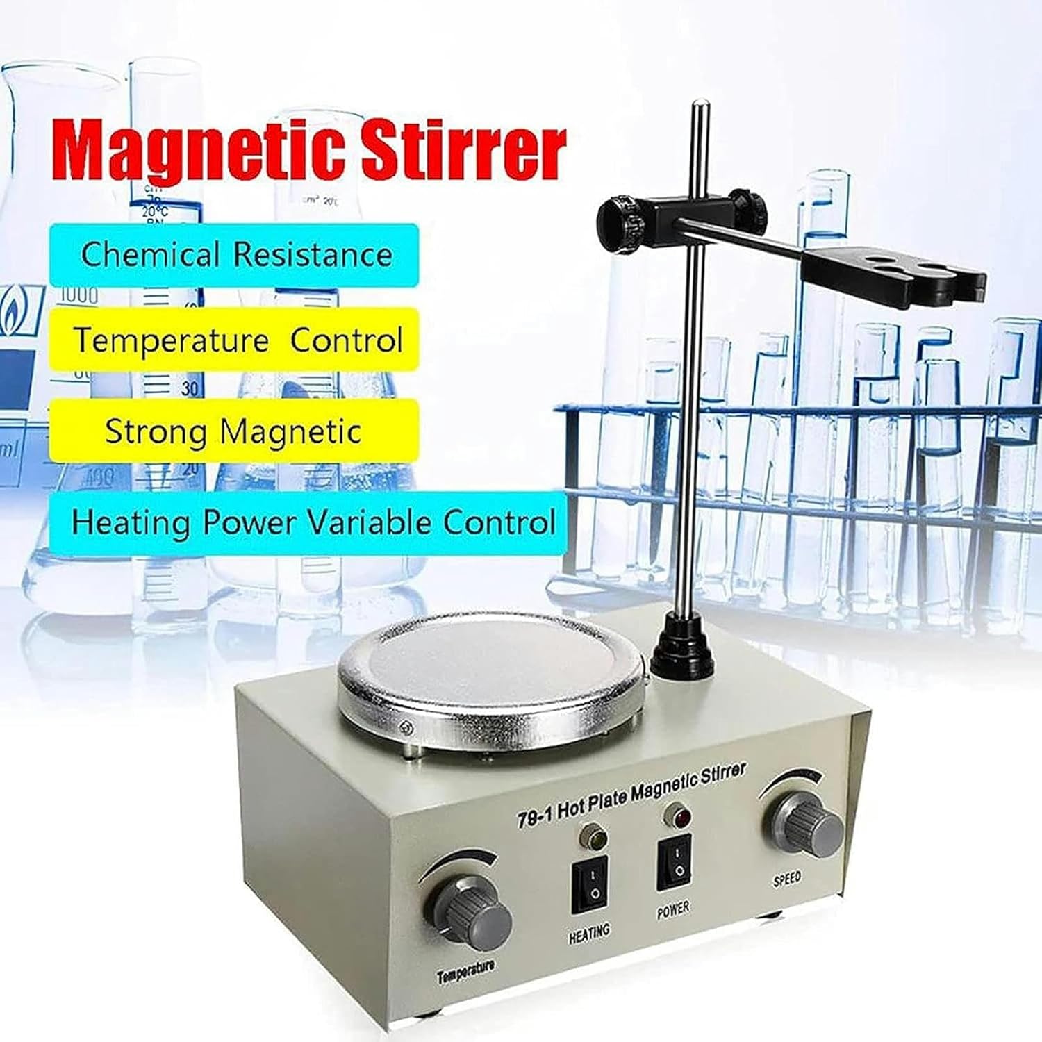 XENITE Lab Heating Stirrer, Thermostatic Magnetic Mixer Machine, 1000Ml Hot Plate Stirrer, 0-2400R/Min, 0-100℃, 12×12cm Working Plate