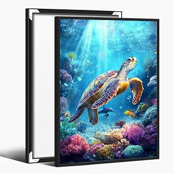 Sea Turtle Ocean Wall Art Marine Life Canvas Print Beach Bathroom Coastal Decor Underwater Coral Reef Poster Turtle Pictures Nursery Painting Living Room Bedroom Home Decorations 12x18inch black frame
