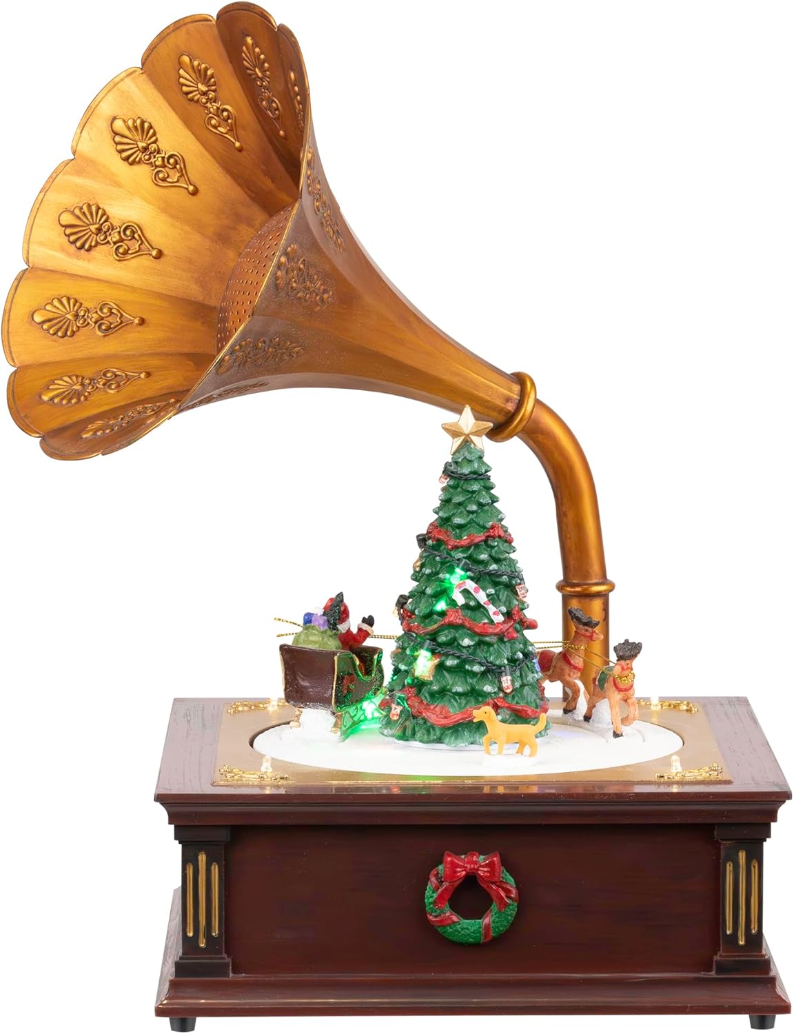 LED Lighted and Musical Gramophone Animated Christmas Decoration - 14"