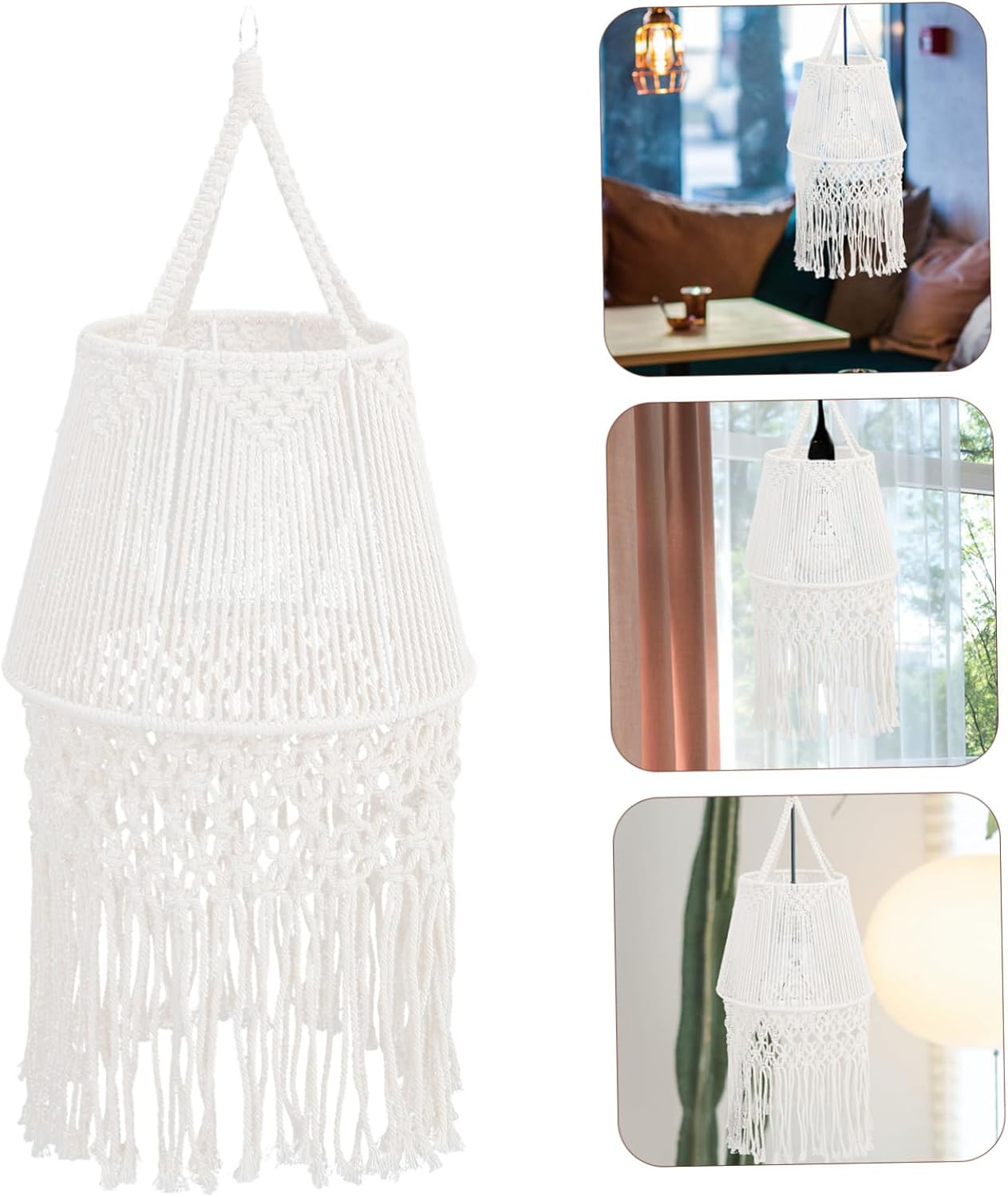 Ciieeo Bohemian Macrame Hanging Light Lampshade Handmade Rope Pendant Cover for Bedroom Living Room and Wedding Decor Lightweight Easy to Use for Home Decor