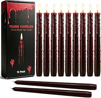 Black Bleeding Taper Candles, 12-Pack, 10-Inch