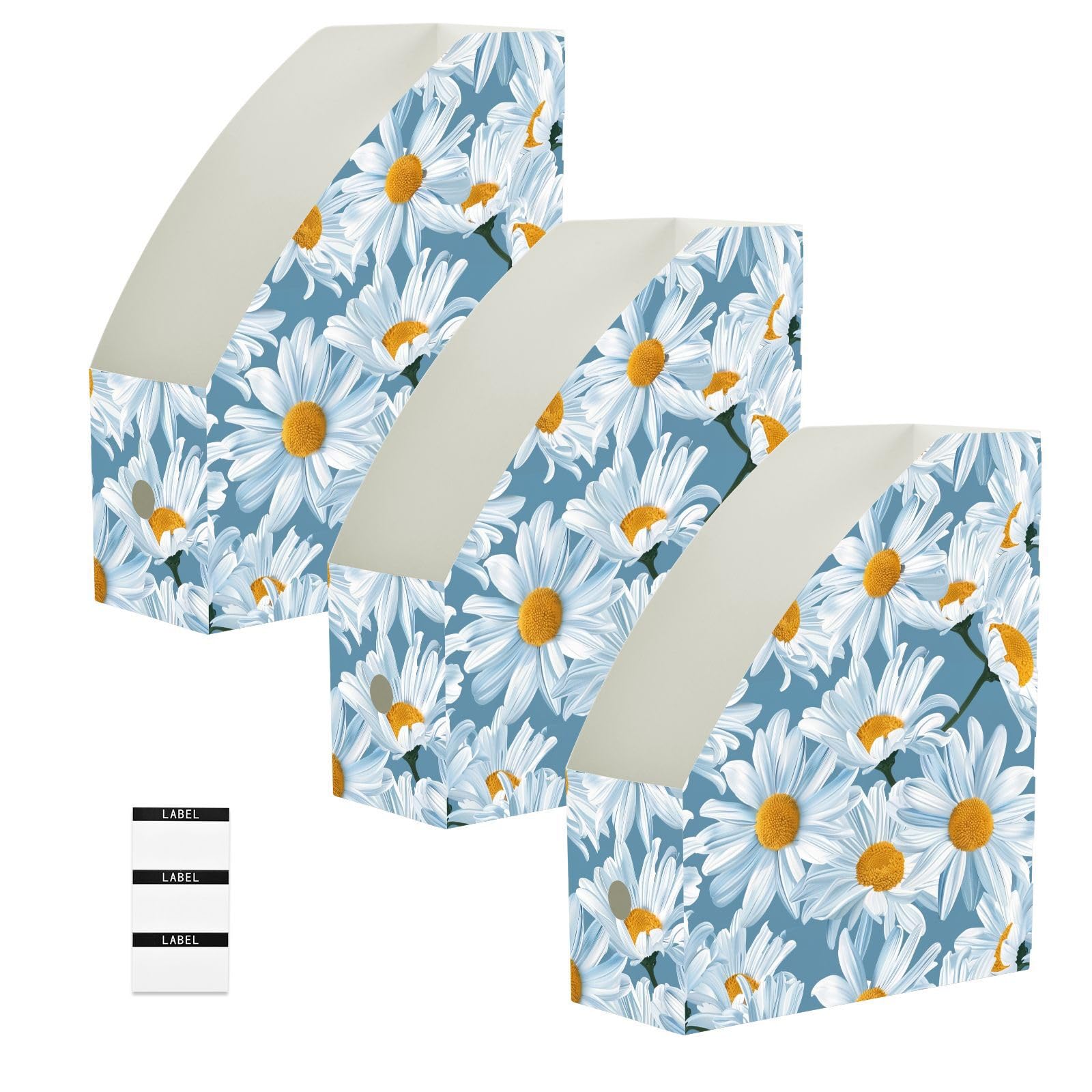 Boîtes de rangement pliables pour magazines lot de 3 organiseurs de bureau à motif marguerite
