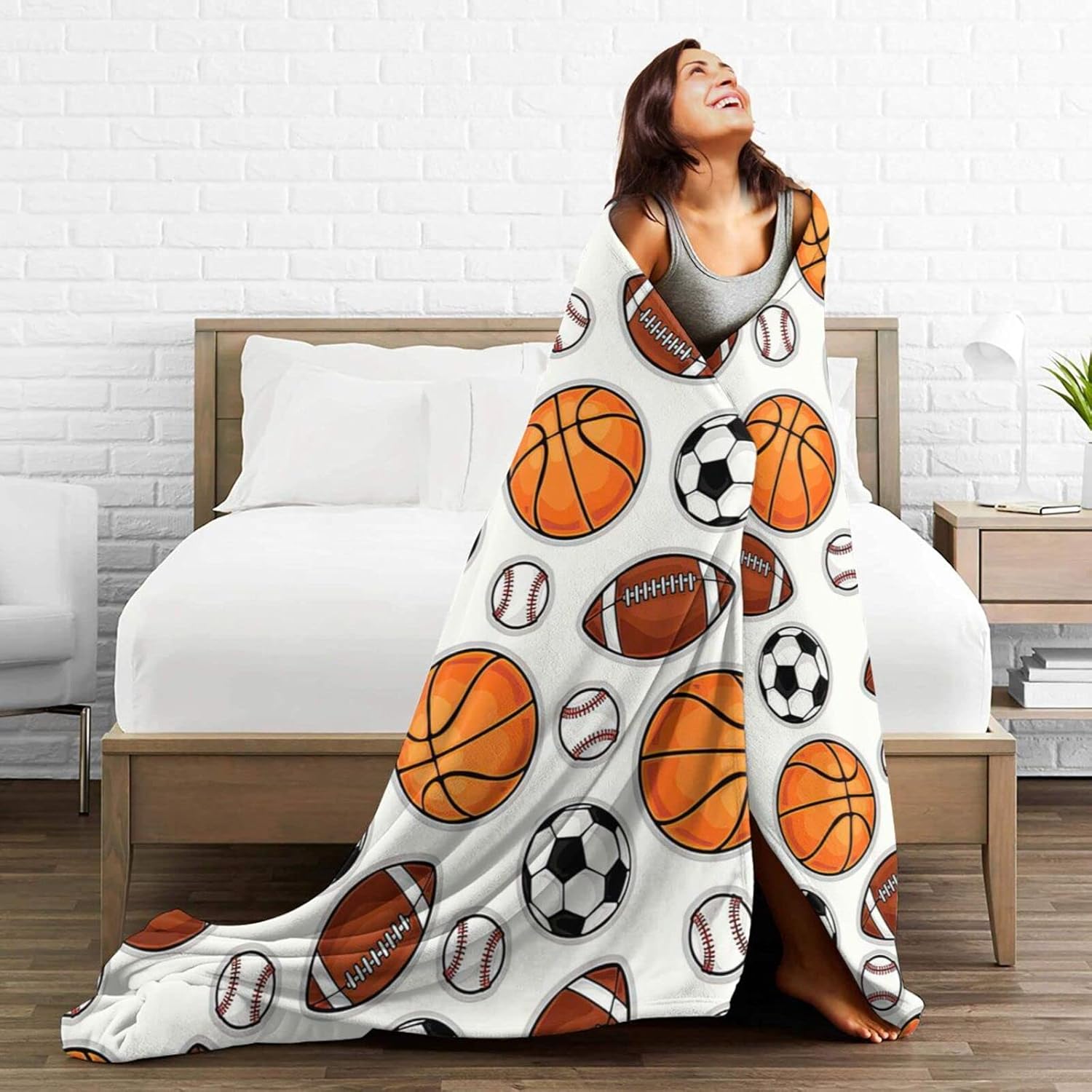Sports Ball Blanket Basketball Baseball Football Soccer Throw Blanket Warm Cozy Fleece Sports Gifts Blanket for Boys Girls Kids Teens Fans 50"X60"