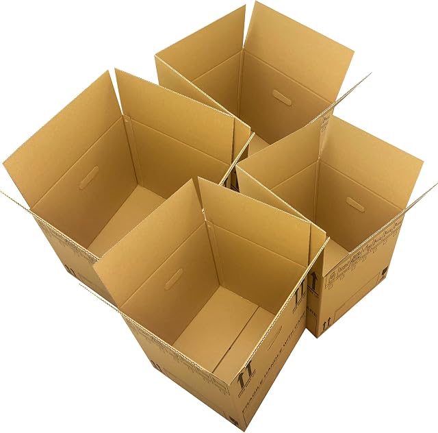 PlutoPackaging Pack of 10 Storage Boxes - Archive Cardboard Boxes with Handles, 64 litres - 100% Recyclable - H40.5 x W40.5 x D40.5 cm Brown