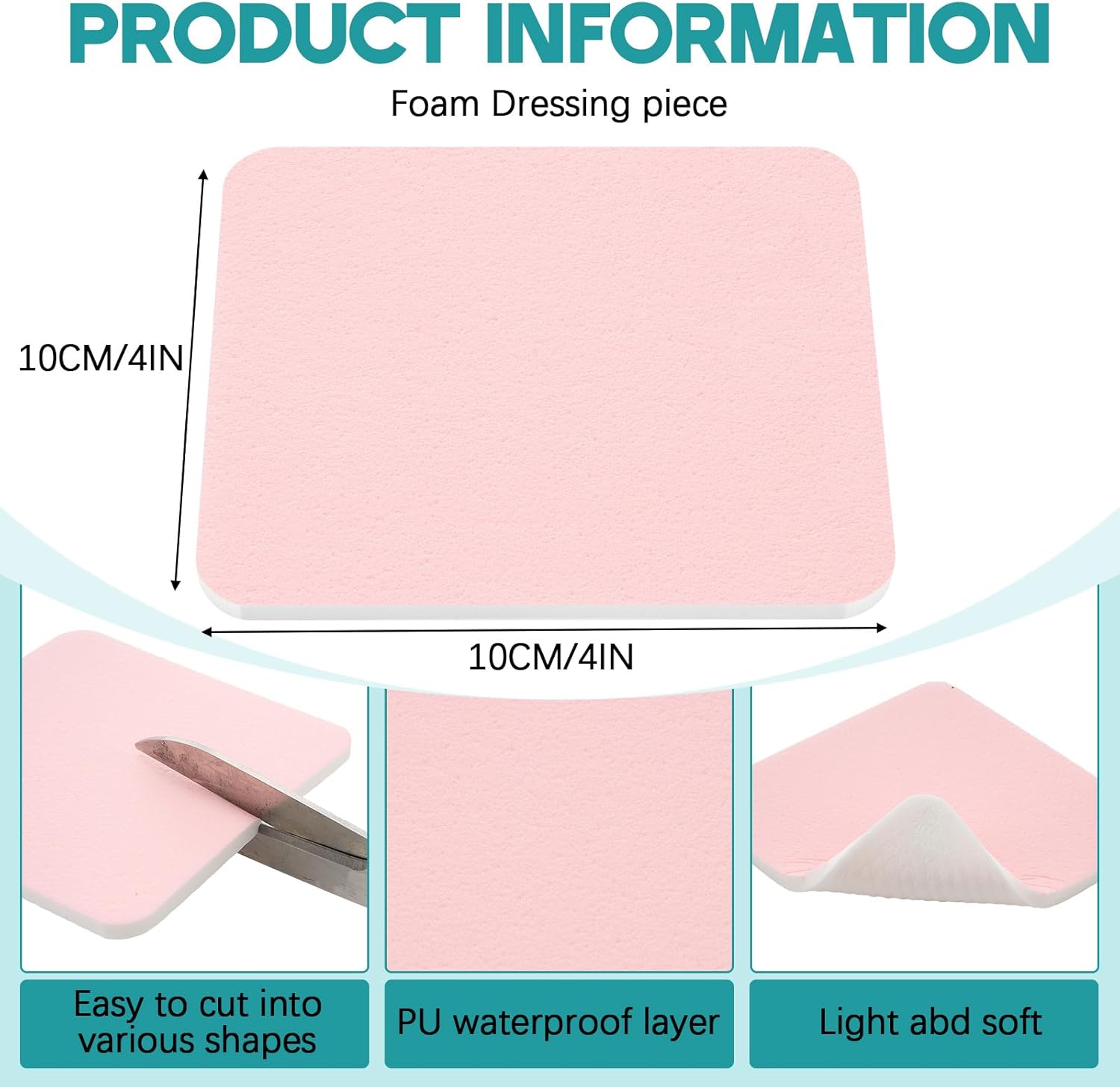 Geiserailie 24 Pcs Wound Dressing 4" x 4" Non-Adhesive Polymeric Membrane Dressing Foam Sterile Hydrophilic Pads Without Border for Wound Care