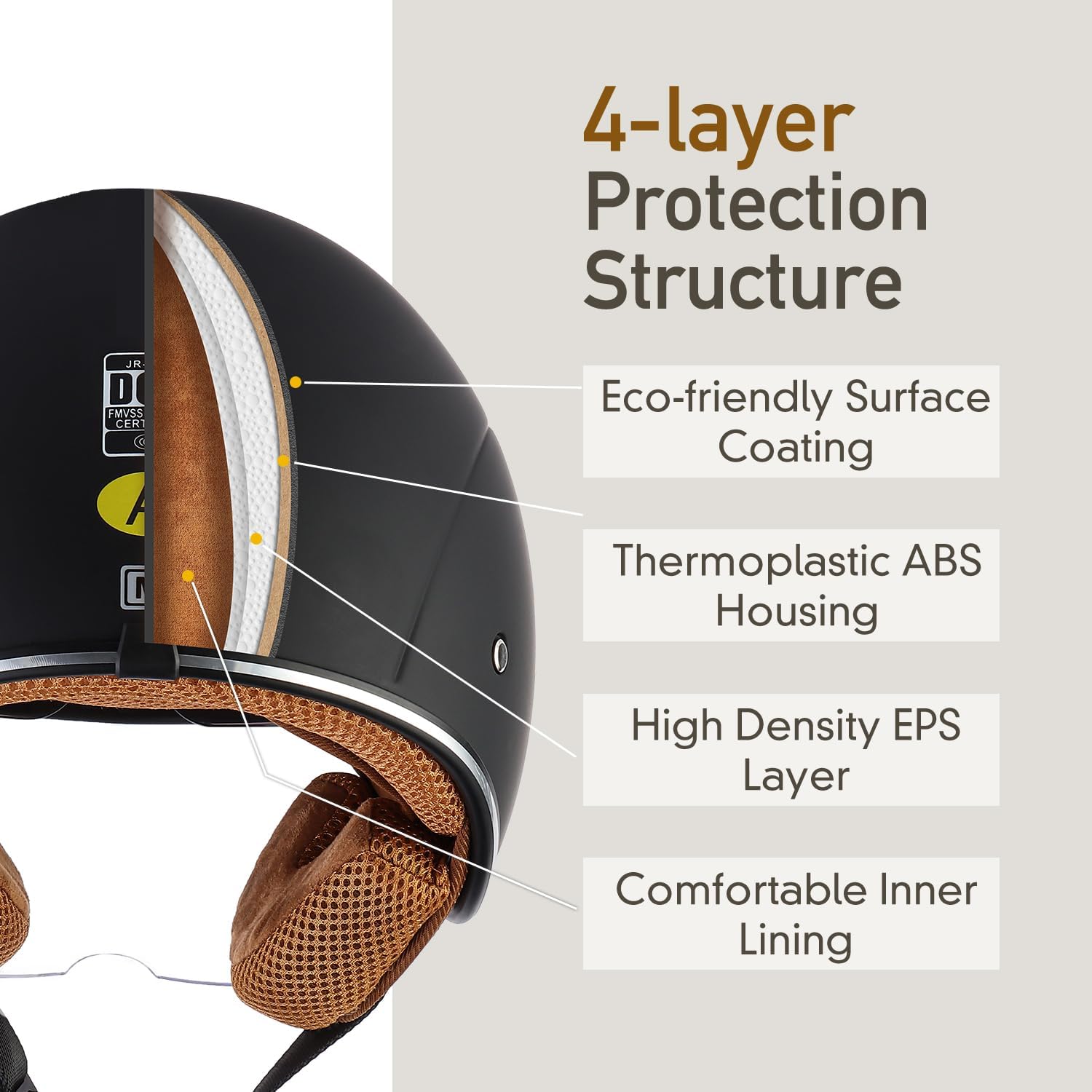 Retro Bluetooth 3/4 Open Face Motorcycle Half Helmet for Men Women - Dual Visors DOT Approved Lightweight Vintage Motorbike Helmet for Scooter Moped ATV Street Dirt Bike Commuting