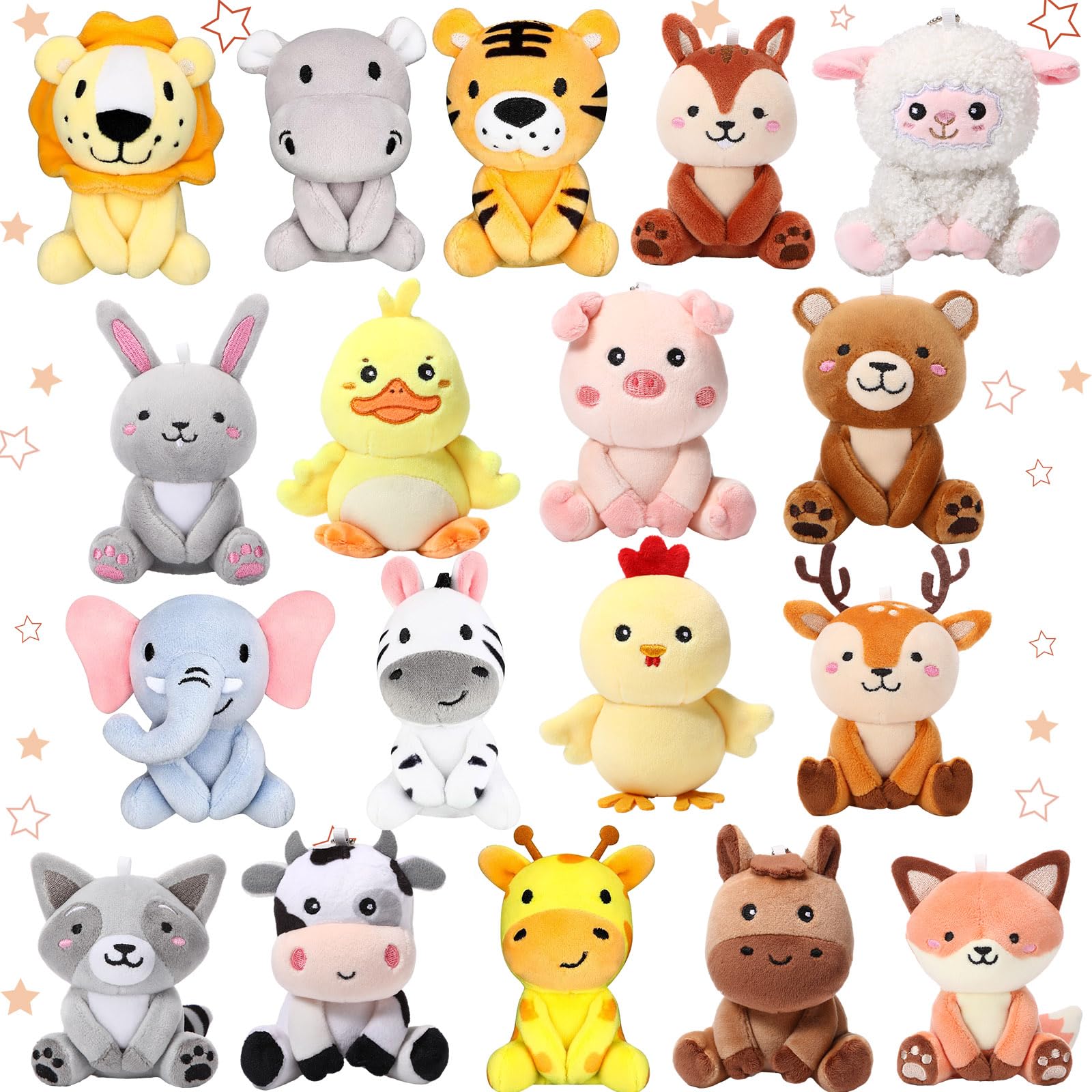 Suilung 18 Pcs Mini Stuffed Animals Bulk 4 Inch Plush Farm Forest Woodland Animals Cute Plush Animals Ornaments for Birthday Gifts Baby Shower Decors