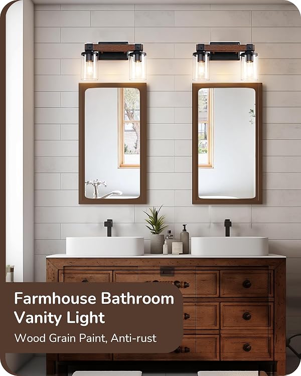 EDISHINE 2-Light Painted Wood Wall Sconces, Farmhouse Vanity Light Fixture by EDISHINE - Used condition - Image 3