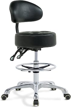 Grace & Grace Height Adjustable Rolling Swivel Tall Stool Chair with Back Support,Heavy Duty Stool with Wheels for Salon,Massage, Factory, Shop,Work Black,with Back Support