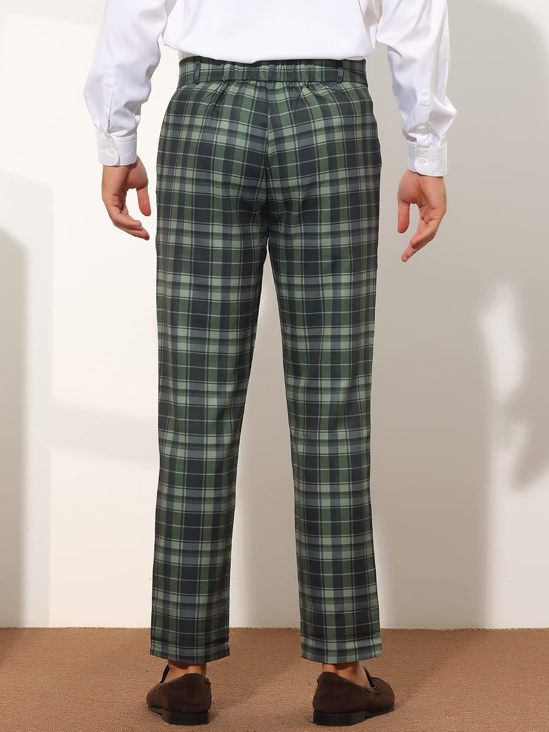 Lars Amadeus Plaid Pants for Men's Straight Fit Casual Checked Pattern Trousers