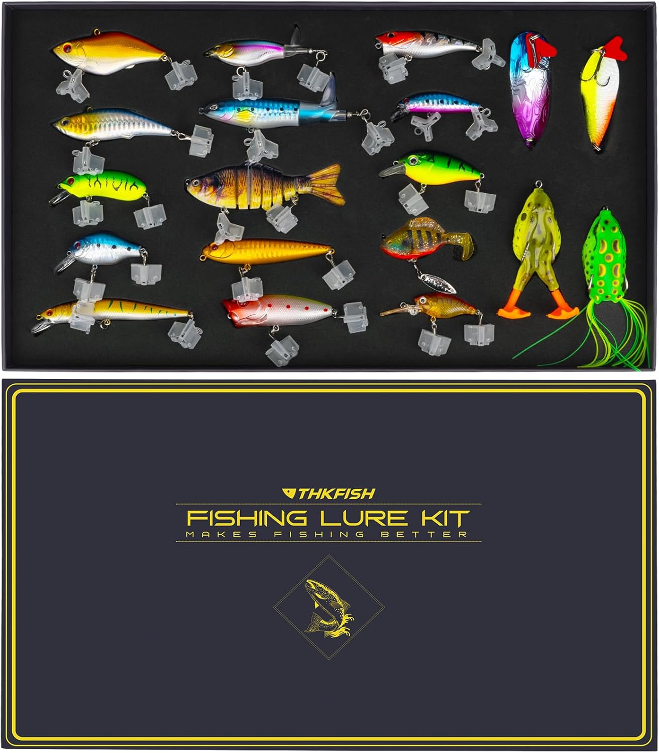 THKFISH Fishing Gift 19PCS Fishing Lures Kit Tackle Box Freshwater Catch All Fishing Kit for Bass, Trout, Crappie, Bluegill, Perch, Sunfish, Catfish, Perfect Fishing Lures Set for Men, Teens, Adults