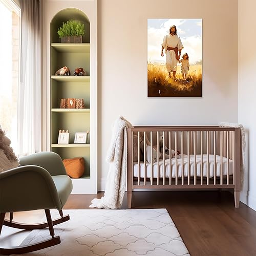 Vista 89 de Arte de pared de Jesús y el niño, póster minimalista bohemio cristiano, lienzo para pared, imagen abstracta de Jesús, arte cristiano religioso Jesús