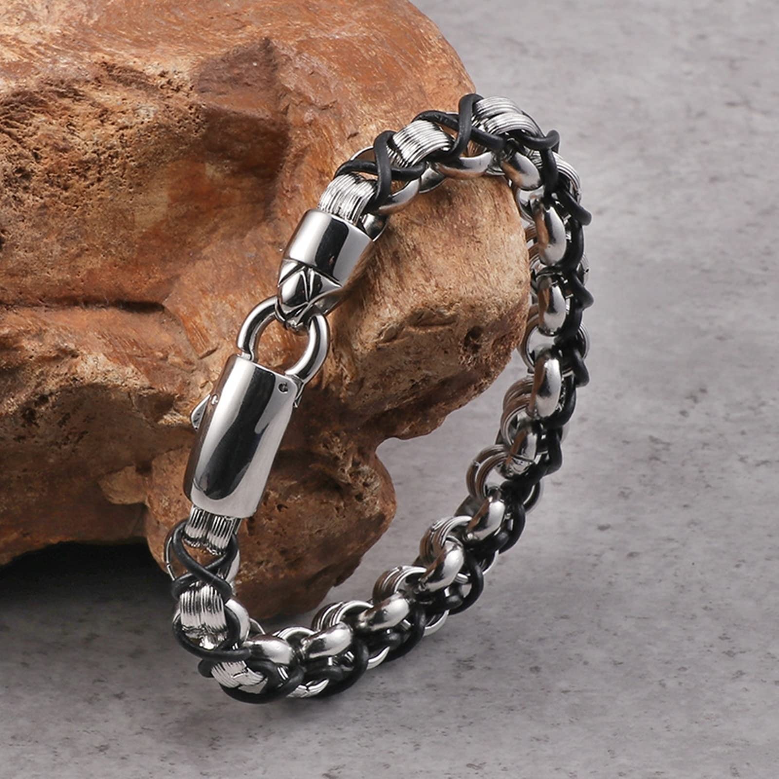 AMDXD Cadeaux pour hommes Bracelet en acier inoxydable pour homme Gravure Bracelets pour homme Bracelet argenté Longueur 21,5 cm, 21.5 centimeters, Acier inoxydable, Sans zircone