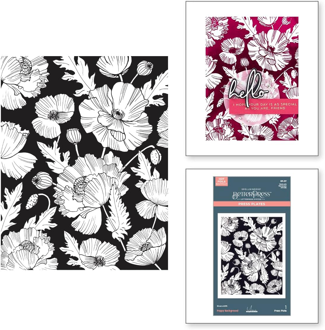 Spellbinders BP-217 Poppy Background Press Plate from the Yana's Poppies Collection by Yana Smakula