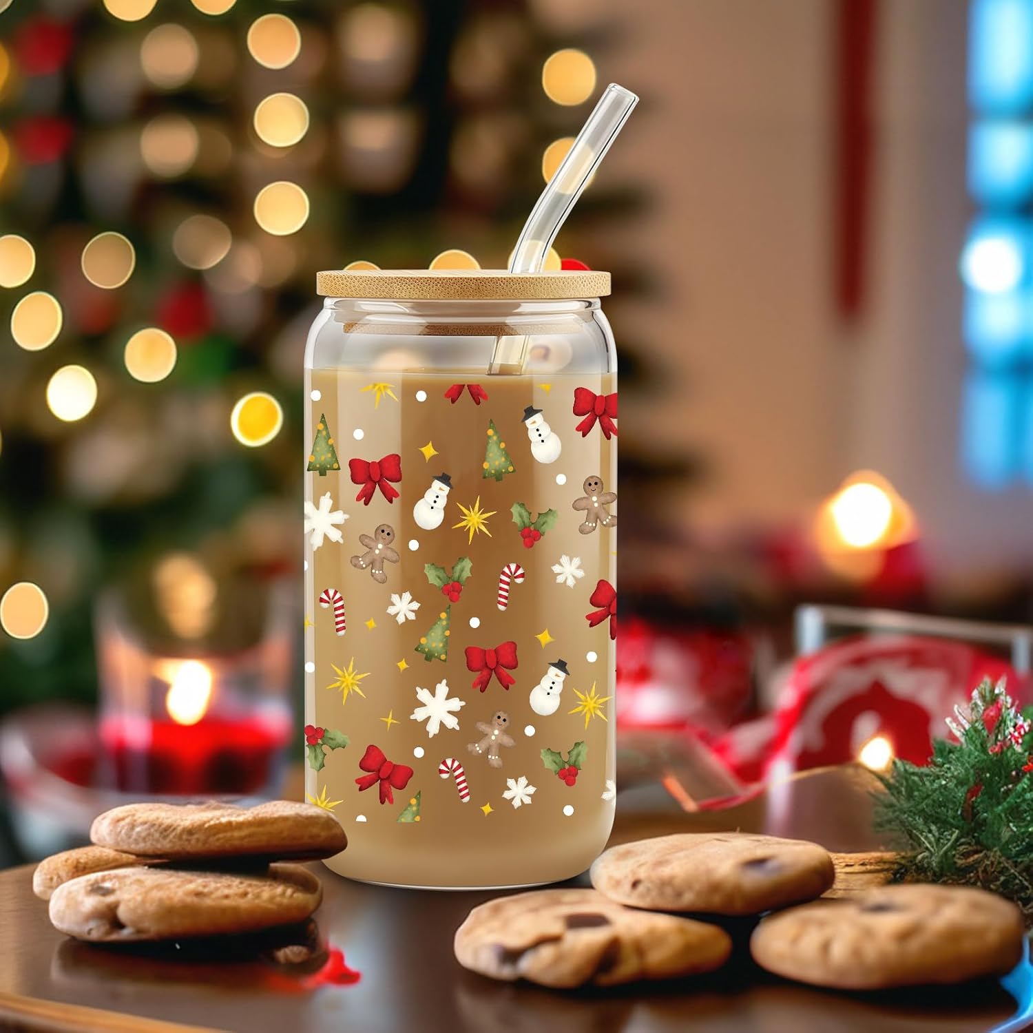 Christmas Glass Cups - Funny XMAS Tumbler, Holiday-Themed Decoration, Santa Gifts for Friends, Women, Sister - Perfect for Festive Celebrations - Image 2