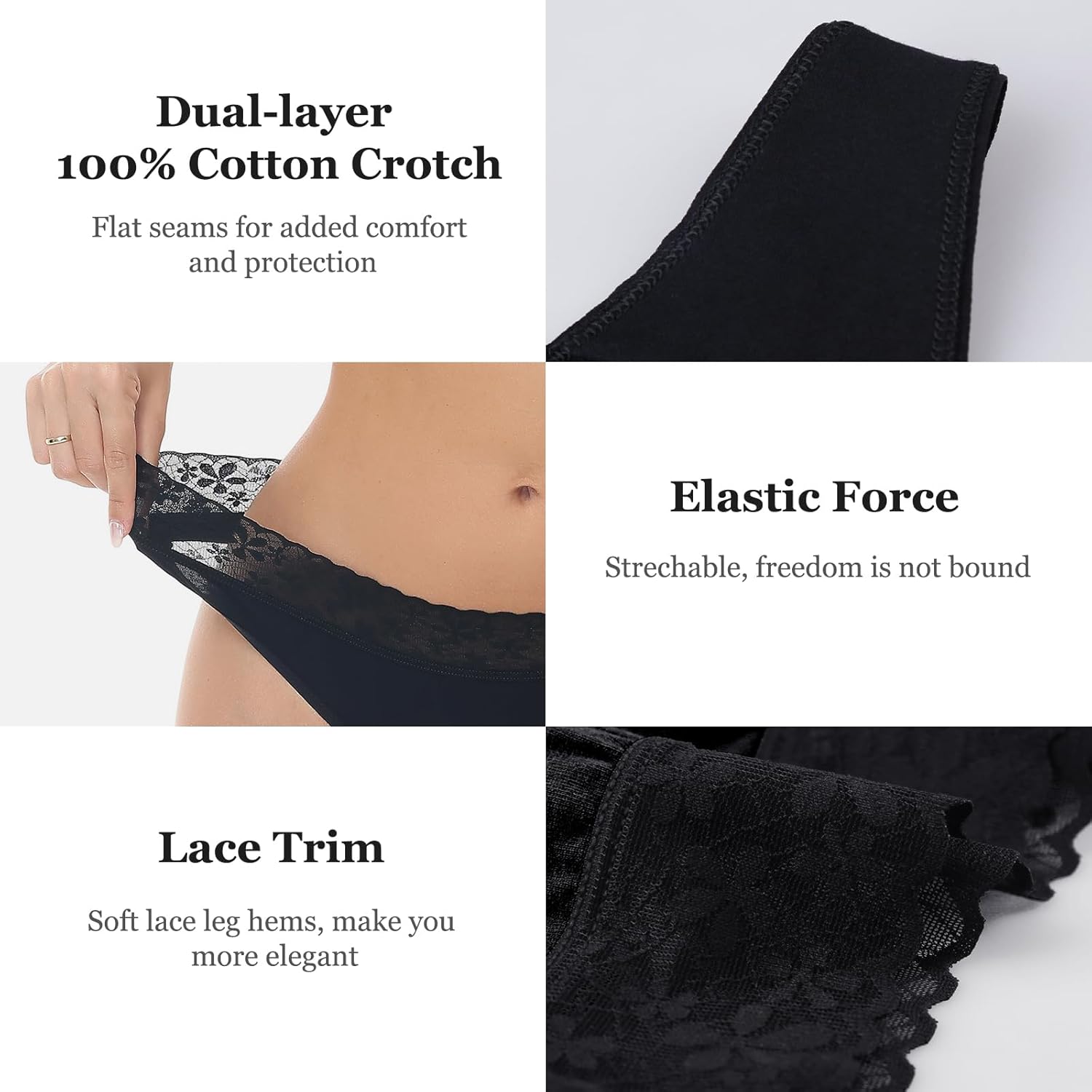 ADOVAKKER Women Cotton Thongs Underwear 7Pack Sexy Lace Seamless Comfortable Panties Multipack - Image 4