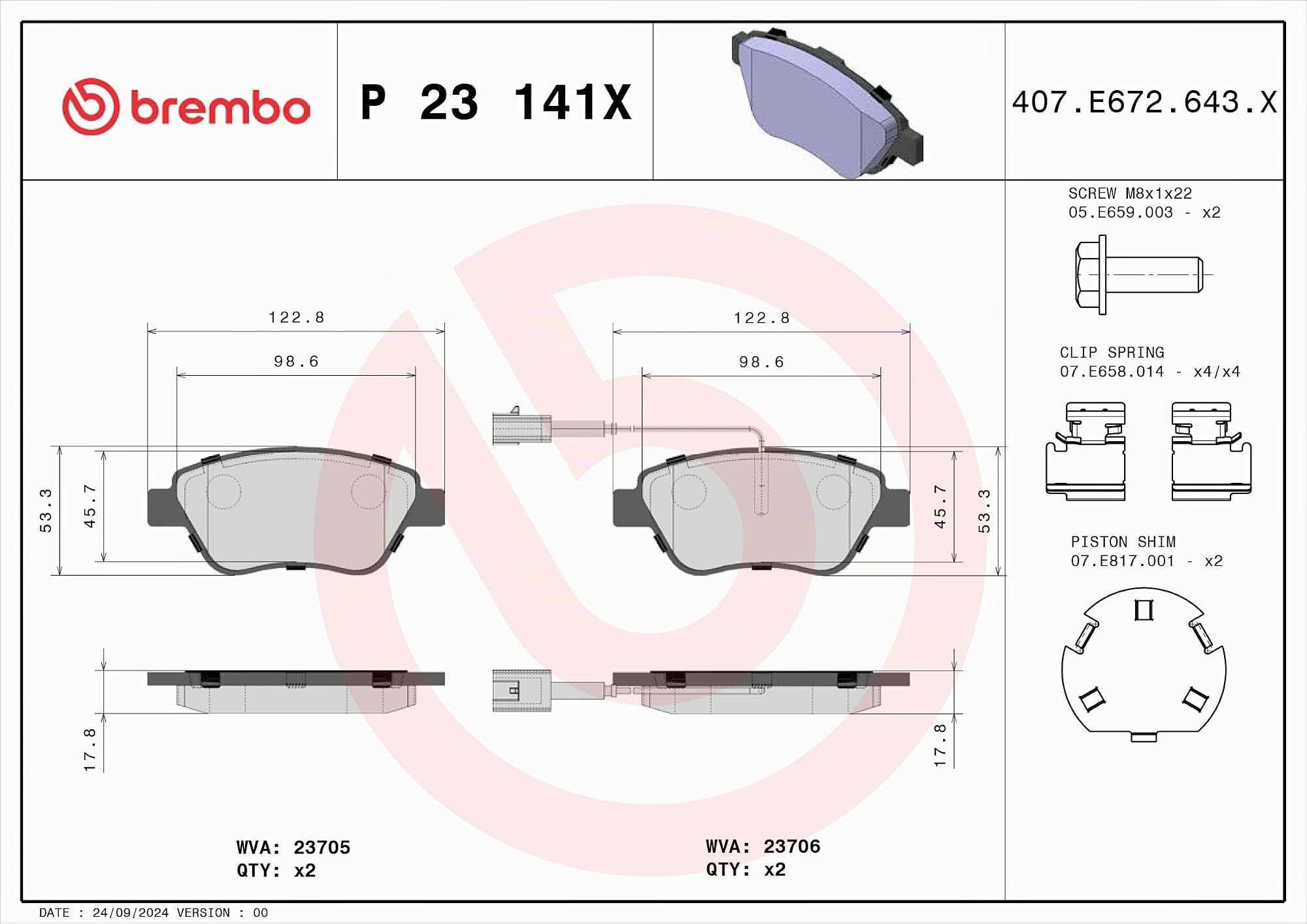 Brembo - Xtra - P 23 141X - Pastiglia Freno - Anteriore, set di 4
