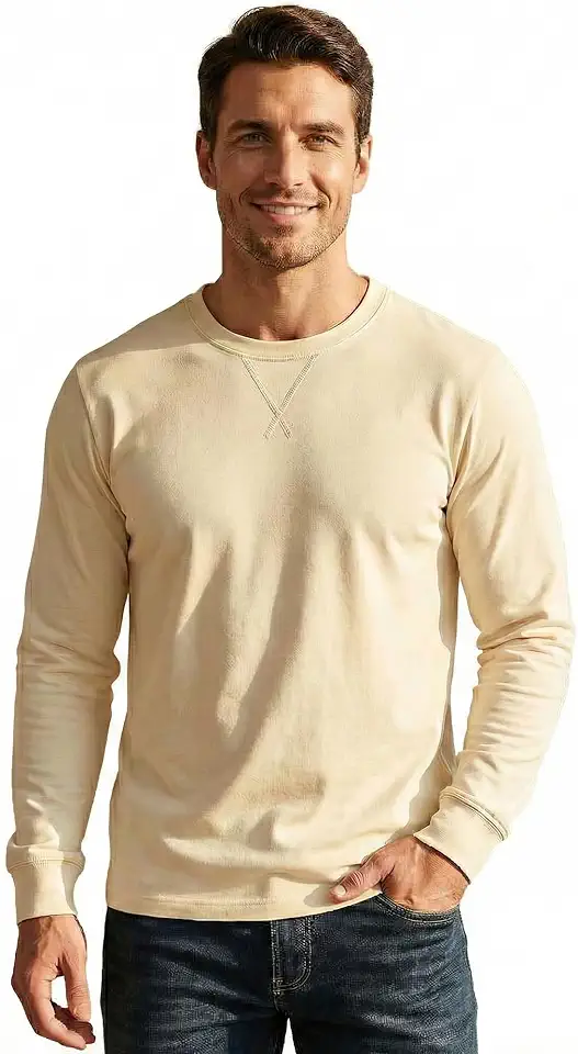 Men's Long Sleeve T-Shirts 100% Cotton Heavyweight Pre-Shrunk, Casual Basic Tee Long Sleeve Shirt for Men