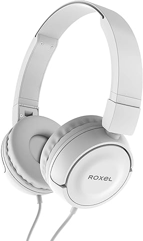 Roxel RX110 Powerful Bass Lightweight Wired Foldable Headphones with Mic, Ergonomic On Ear Headphone Compatible with Android and IOS Devices, Answer Incoming Calls (White)