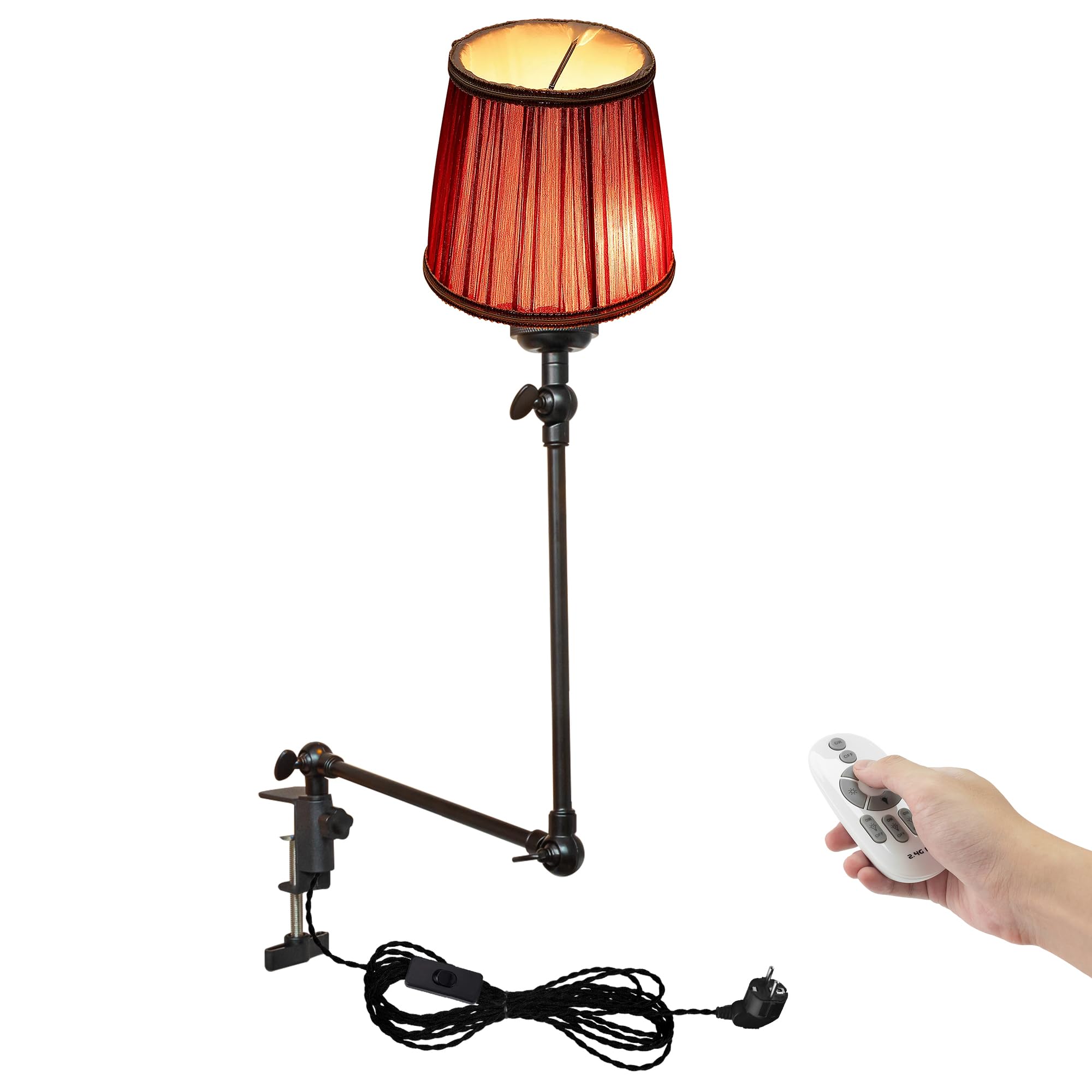 Klemmleuchte mit Fernsteuerung,1 Packung Leselampe mit 2,5 m Kabel, Dimmbar Nachttischlampe,Augenpflege Schreibtischlampe für Büro Heimgebrauch, E27 Lampenhalterung - DZ0329/809