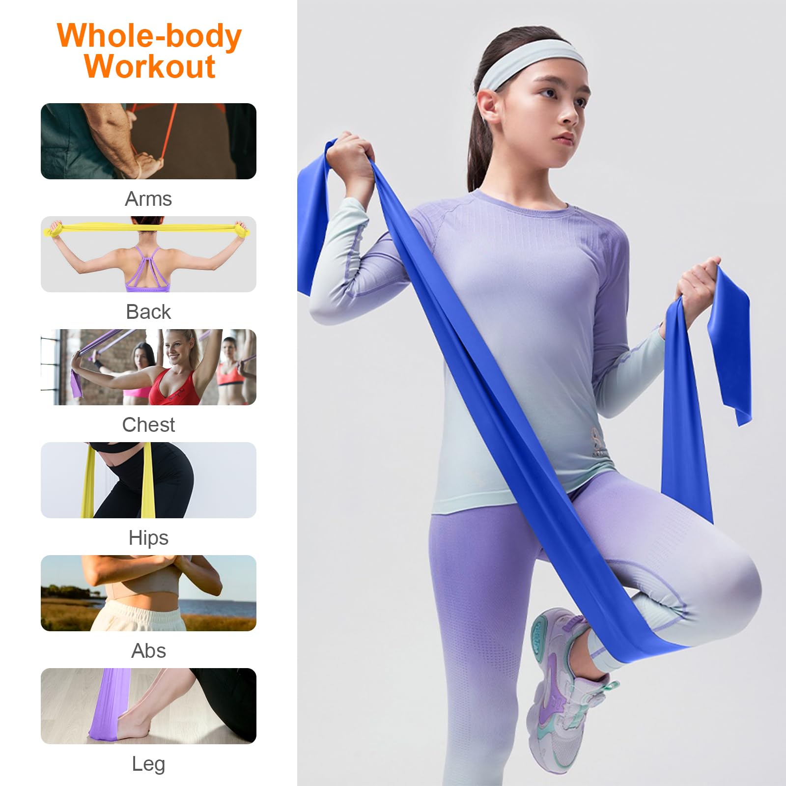 GRIFEMA GA5002 Fasce Elastiche Fitness [Set da 4] 1,8 m, Fasce Elastiche con 4 Livelli di Resistenza per Allenamento della Forza, Yoga, Pilates.