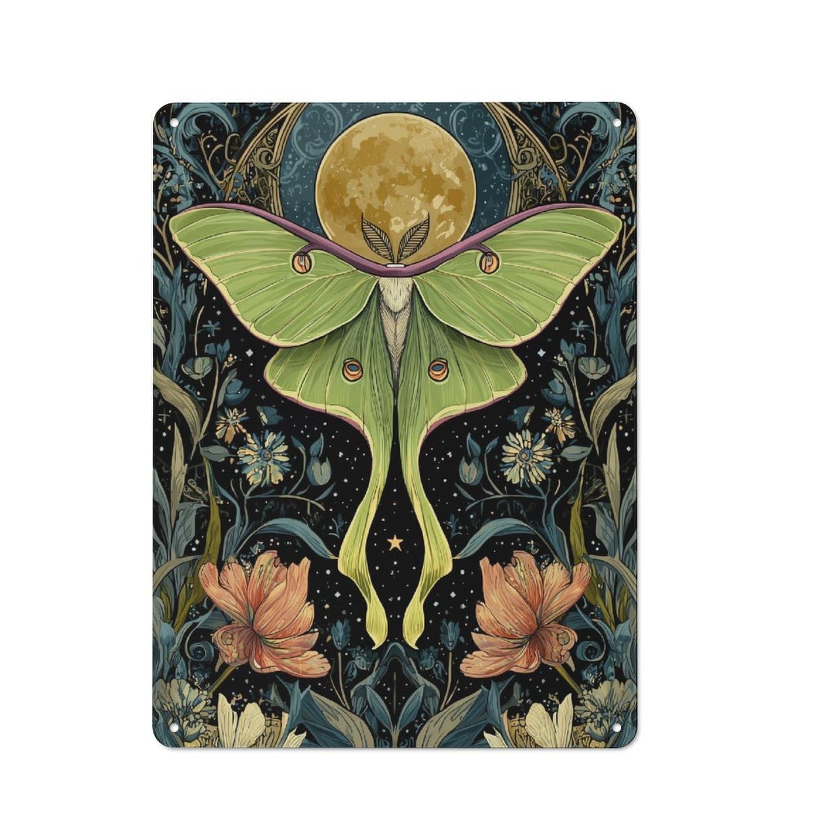 Junmoney Moonlit Moth & Floral Tapestry -1 Retro Metal Plaque 40X30cm For Lounge Or Reading Corner, Winter Wall Decor For Reading Corner Decorators