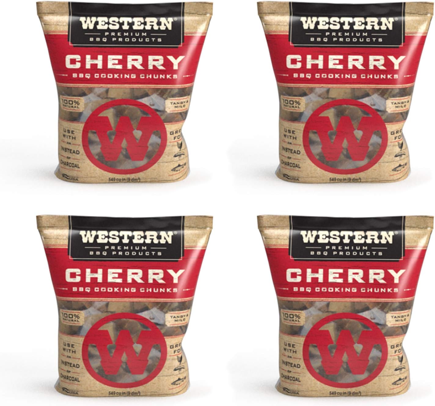 Western BBQ Smoking Barbecue Pellet Wood Grill Cooking Chip Chunks, Cherry (4-Pack)