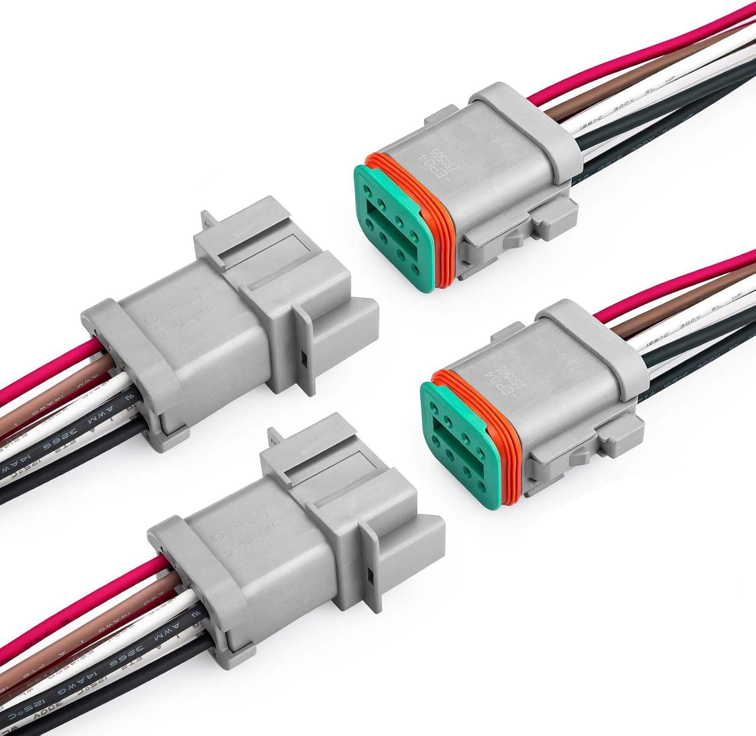 JRready ST9035-08-02 Deutsch 8 Wire DT Connectors Kit 14AWG (UL3266), Gray IP68 Waterproof Automotive Electrical 8 Pin Male and Female Wire Harness Connectors with Pigtail for Car Truck Boat, 2 Sets