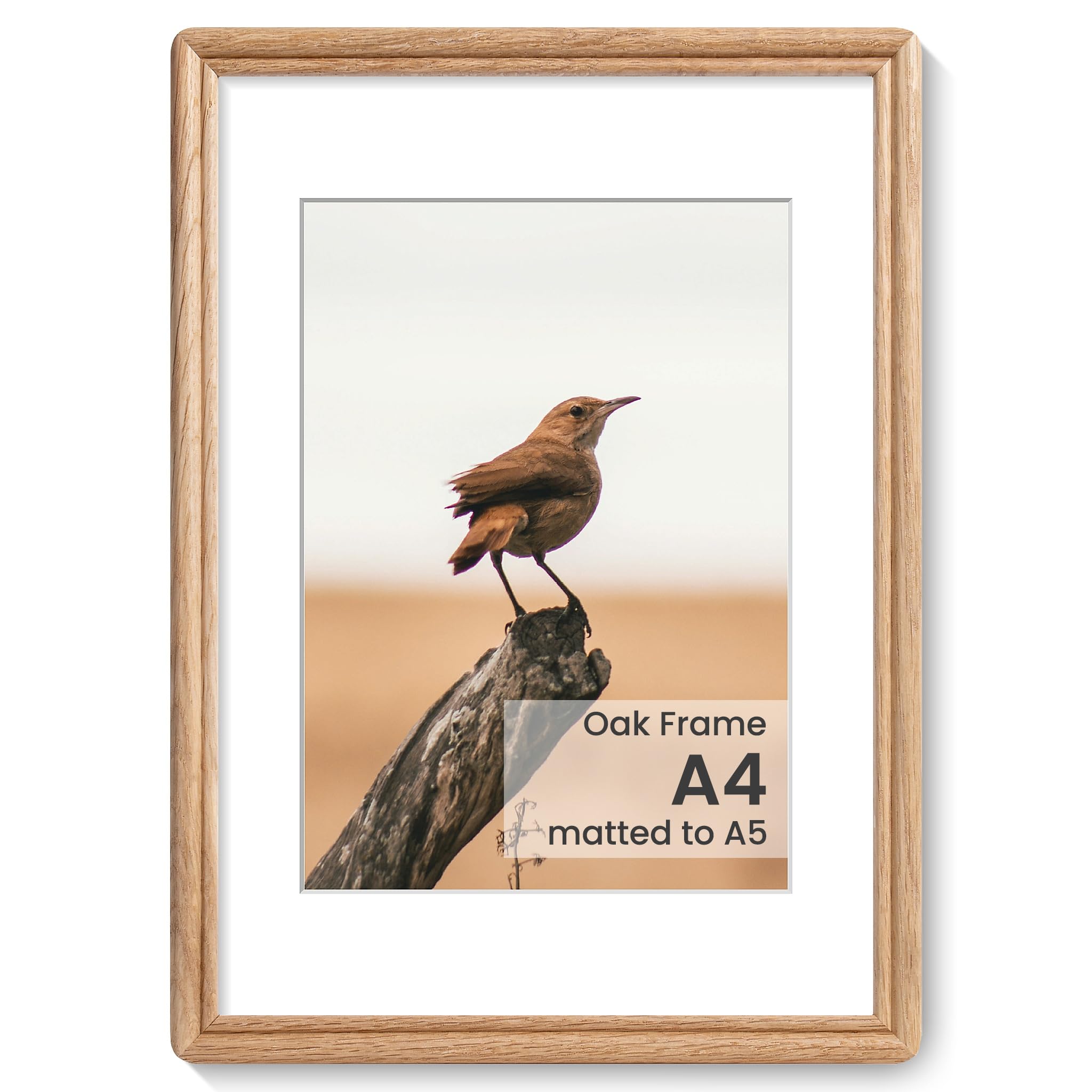 A4 Picture Frame, Natural USA-Sourced Solid Oak Wood Picture Frame with Tempered Glass, Handcrafted 210cm x 297cm Wooden Frame Matted to A6(148cm x 210cm) Photo for Wall & Tabletop Display — image 1