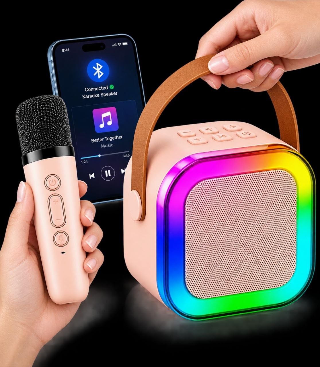 portable karaoke speaker with wireless microphone, rgb led | bluetooth 5.0, hi-fi sound with bass, rechargeable battery, tf card & usb support, echo function