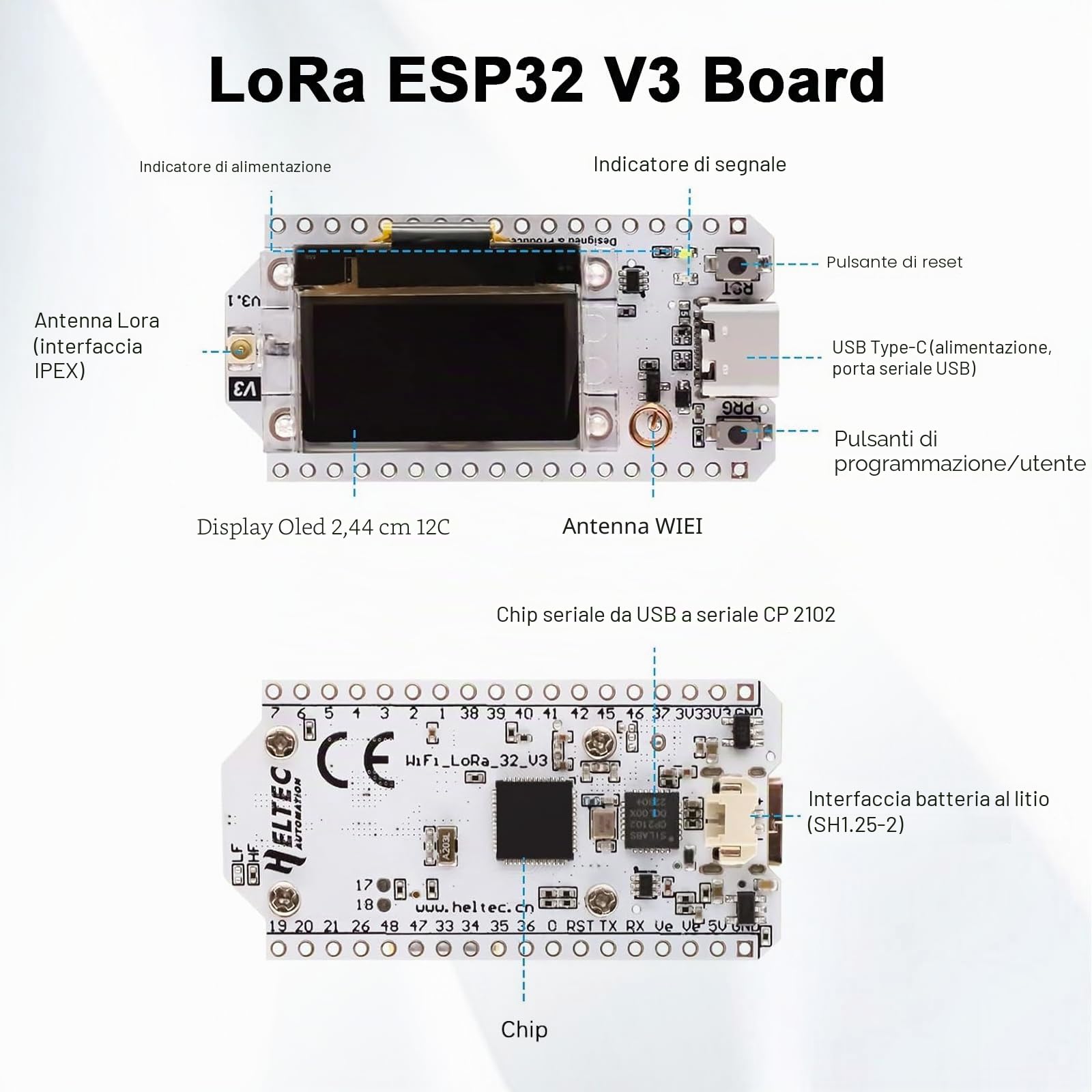 ARCELI LoRa ESP V3 Board con 3000 mAh Battery Set, Meshtastic LoRa ESP32 Kit di sviluppo con antenna da 868 MHz e display OLED, WiFi + BLE Dual-Core IoT Board compatibile con Arduino/Mesh tastic (2